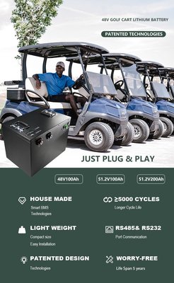 100Ah 48 Volt Lithium Battery For Golf Cart 51.2v 200Ah Lifepo4 With Bms Charger