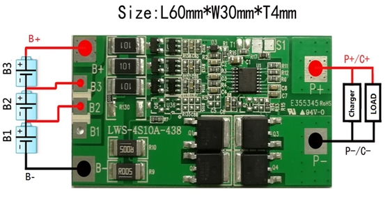 Rechargeable BMS Battery Lithium 3.2v 4s 10a 12.8v Protection Circuit Board